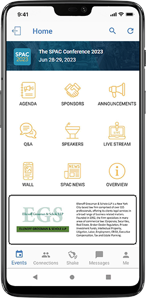 The SPAC Conference event app home screen