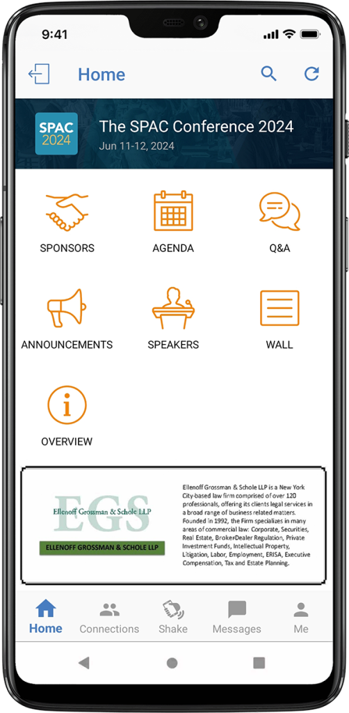 The SPAC Conference 2024. Event App home screen.